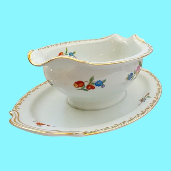 Vtg Noritake China Dresdlina Gravy Boat Attached Plate Hand Painted Retired - Picture 4 of 8
